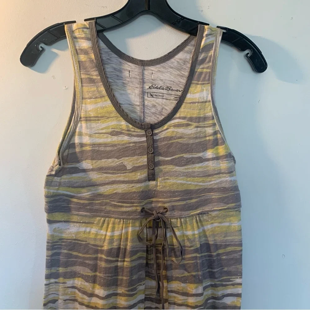 Eddie Bauer tank dress henley neckline drawstring waist petite small casual